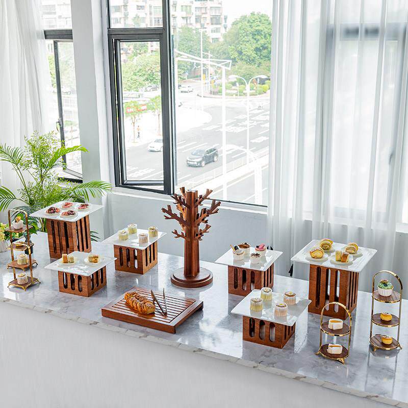 木质甜品台摆件展示架面包托盘蛋糕点心架中式自助餐冷餐茶歇摆台