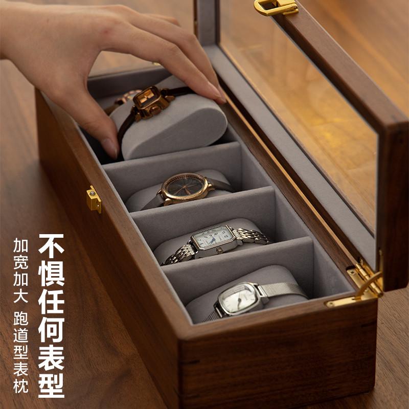 梵瀚 女士手表收纳盒家用送老婆生日礼物黑胡桃木腕表收藏展示盒