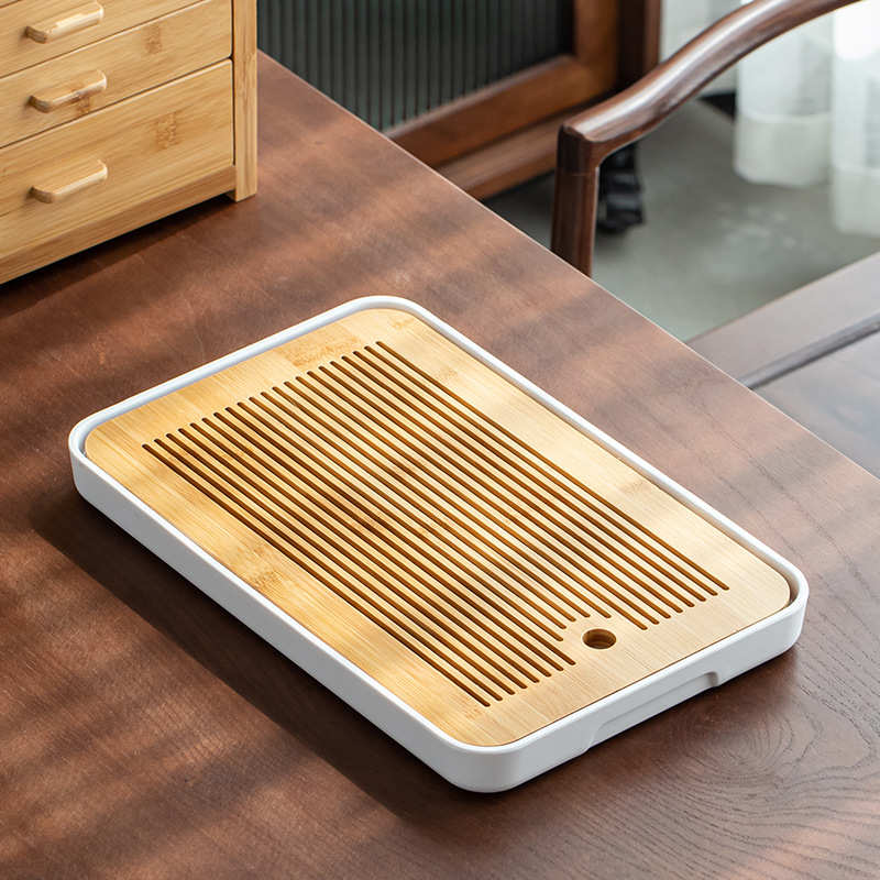 日式竹制密胺家用简约储水功夫茶盘小茶台办公家居便携收纳干泡盘