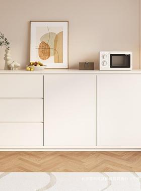 NDO实木白色餐边能柜靠墙一体现客代简约家用储厅斗柜物柜多功茶