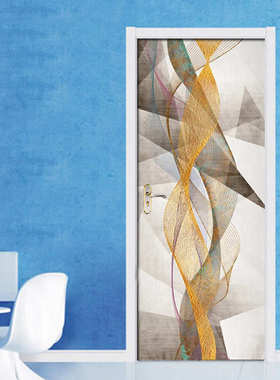 巨创货源PVC贴纸3D自粘门贴 墙贴 卧室客厅现代装饰 黄色线条