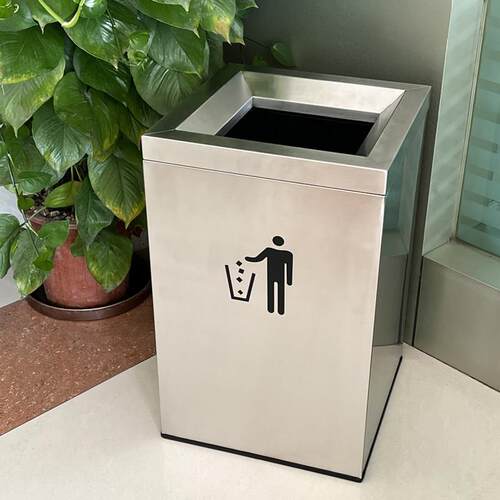80升不锈钢直投垃圾桶方形无盖洗手间台下筒公司商用走廊电梯口