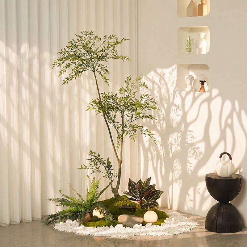 仿真绿色植物造景室内假树景观南天竹摆件橱窗轻奢落地盆栽植物装
