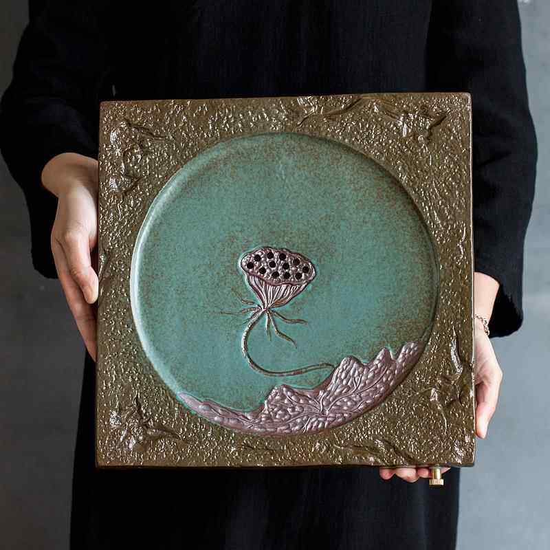 陶瓷茶盘窑变春绿色干泡盘居家泡茶盘莲藕造型可接排水管