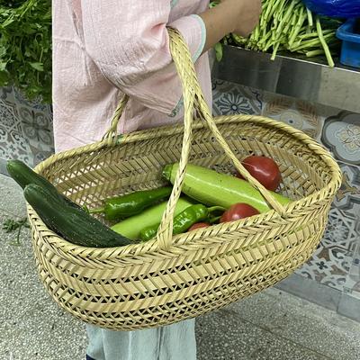 家用手提洗买菜竹编篮大号农村采摘手工竹篮子厨房收纳菜篮筐长圆