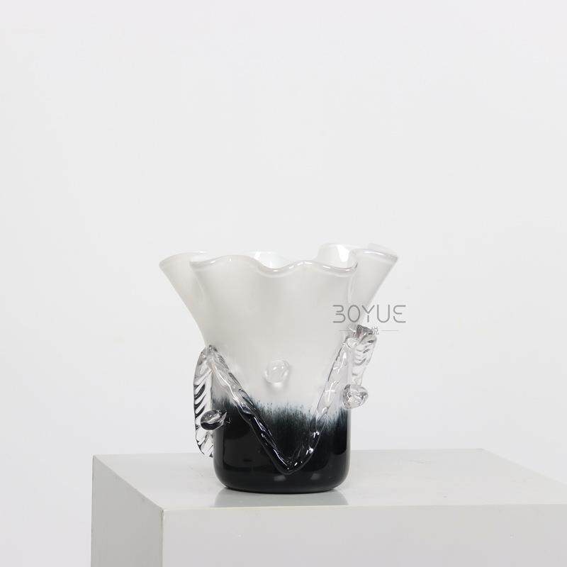 轻奢现代灰色水滴裙边琉璃花瓶家居样板房餐厅桌面设计款插花摆件