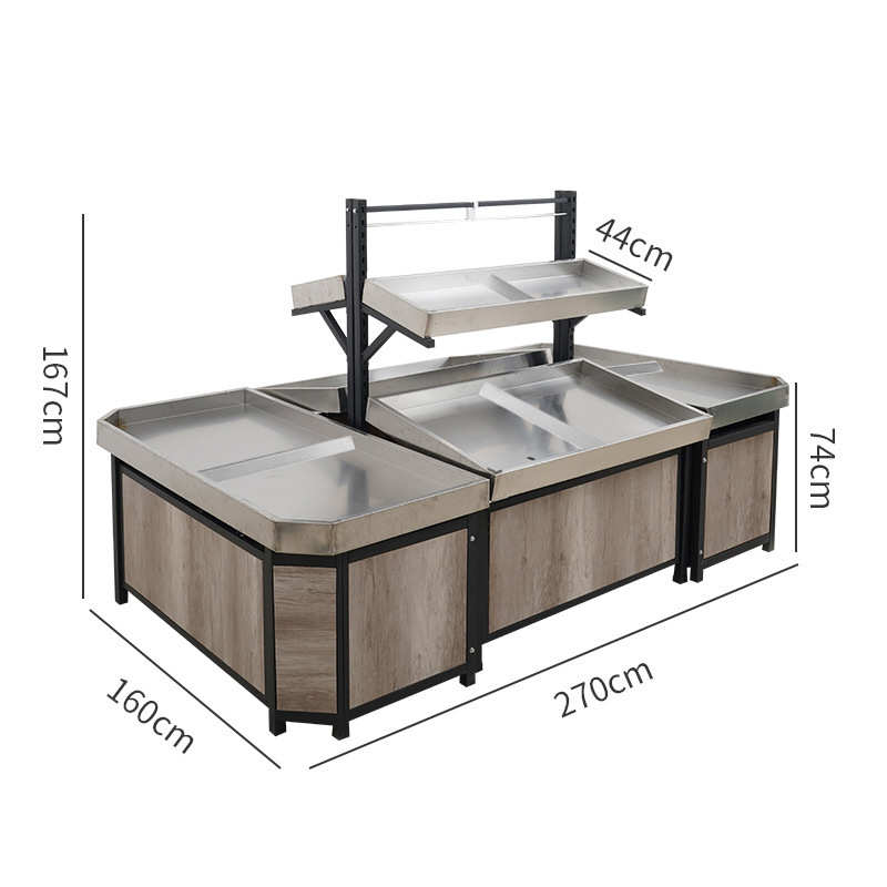 超市不锈钢蔬菜水果展示货架多层中岛便利店生鲜店果蔬促销台货架