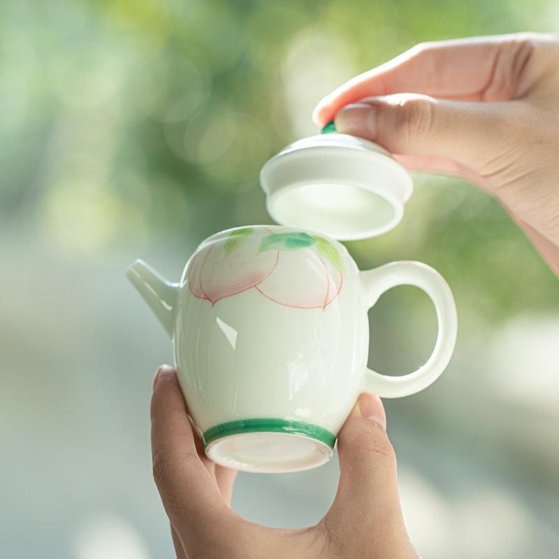 nmt人述高白瓷手绘蜜桃茶壶釉下茶彩寿桃家梨形壶小直壶用泡泥茶