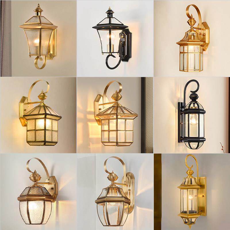 新款全铜户外欧式简约中式过道阳台饭厅走廊床头壁灯变光LED灯具