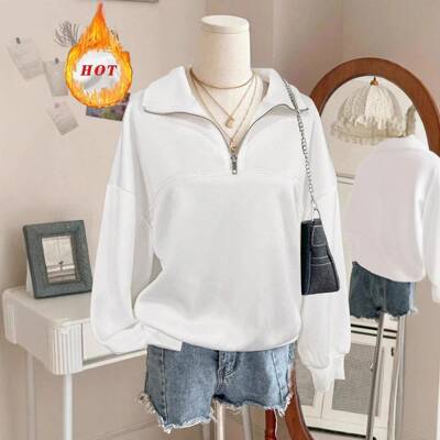 Women's Loose-Fit Zipper Pullover Hoodie Sweater