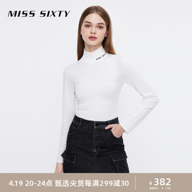 Miss Sixty2023秋季毛针织衫女高领套头简约字母修身打底衫