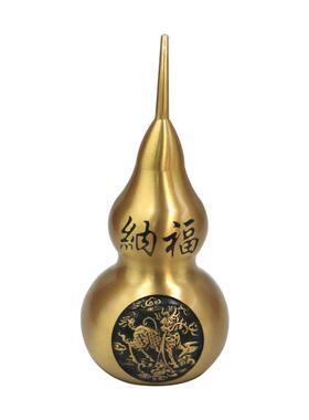 黄铜麒麟纳福铜葫芦浮雕摆件玄关饰品中式礼品金属工艺品摆件