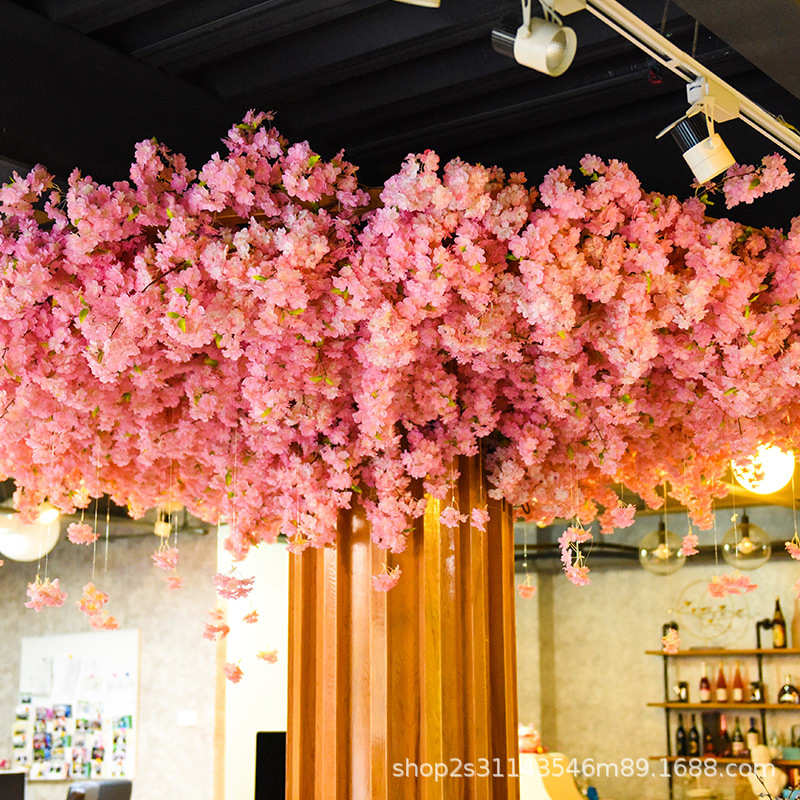直播间天花板树藤装婚庆绿装饰仿真植花网饭店假吊顶红软造景顶部