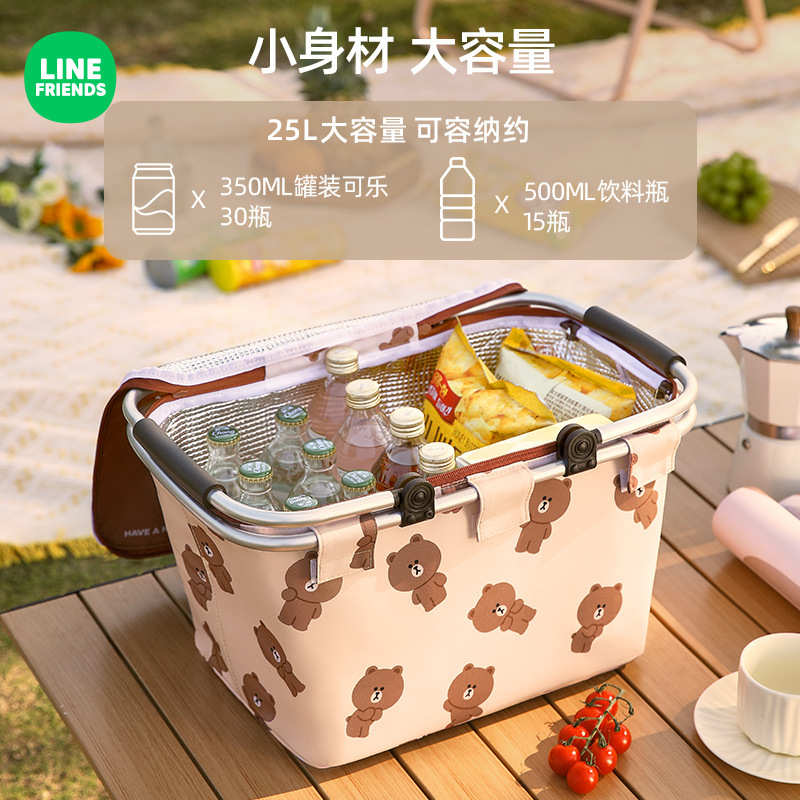 friends篮筐露营手提户外保温可折叠野炊收纳春游收纳 篮野餐line