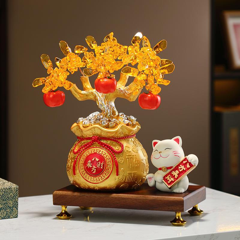 轻奢酒柜摆件创意八方来财发财树装饰品客厅玄关电视柜招财猫摆设