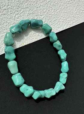 天然原矿高瓷绿松石随行原石手链男女单圈裸石手串尺寸13×9.5mm