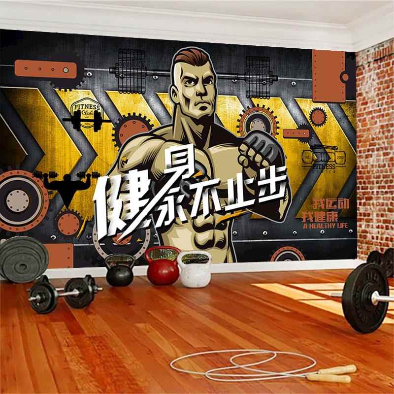 健身房自粘海报壁纸拳击搏击贴画工业风机车涂鸦背景墙装饰壁画