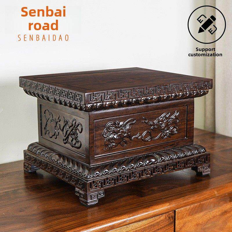 黑檀木财神佛像关公加高实木底座阶梯莲花八宝佛台佛龛增高神台