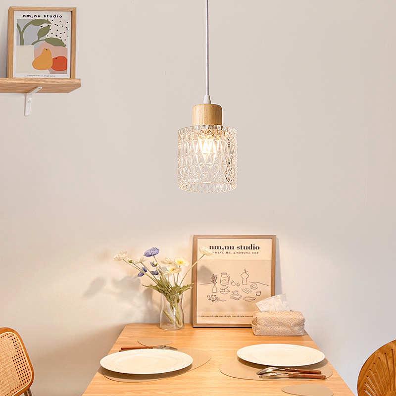 美式复古吊灯餐厅咖啡厅吧台单头吊灯中古风简约实木玻璃床头吊灯