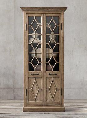 法式乡村复古做旧实木双门衣柜美式出口RH高端橡木书柜收纳储物柜