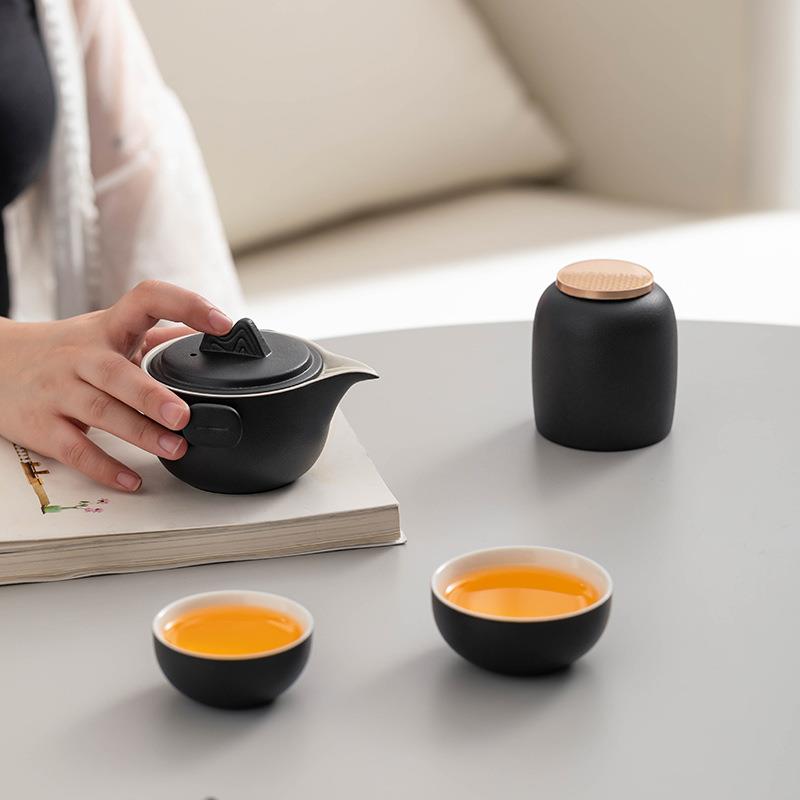 黑陶旅行茶具便携户外快客杯套装一壶二杯陶瓷茶杯办公室喝茶家用