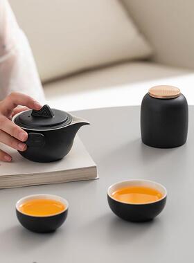 黑陶旅行茶具便携户外快客杯套装一壶二杯陶瓷茶杯办公室喝茶家用