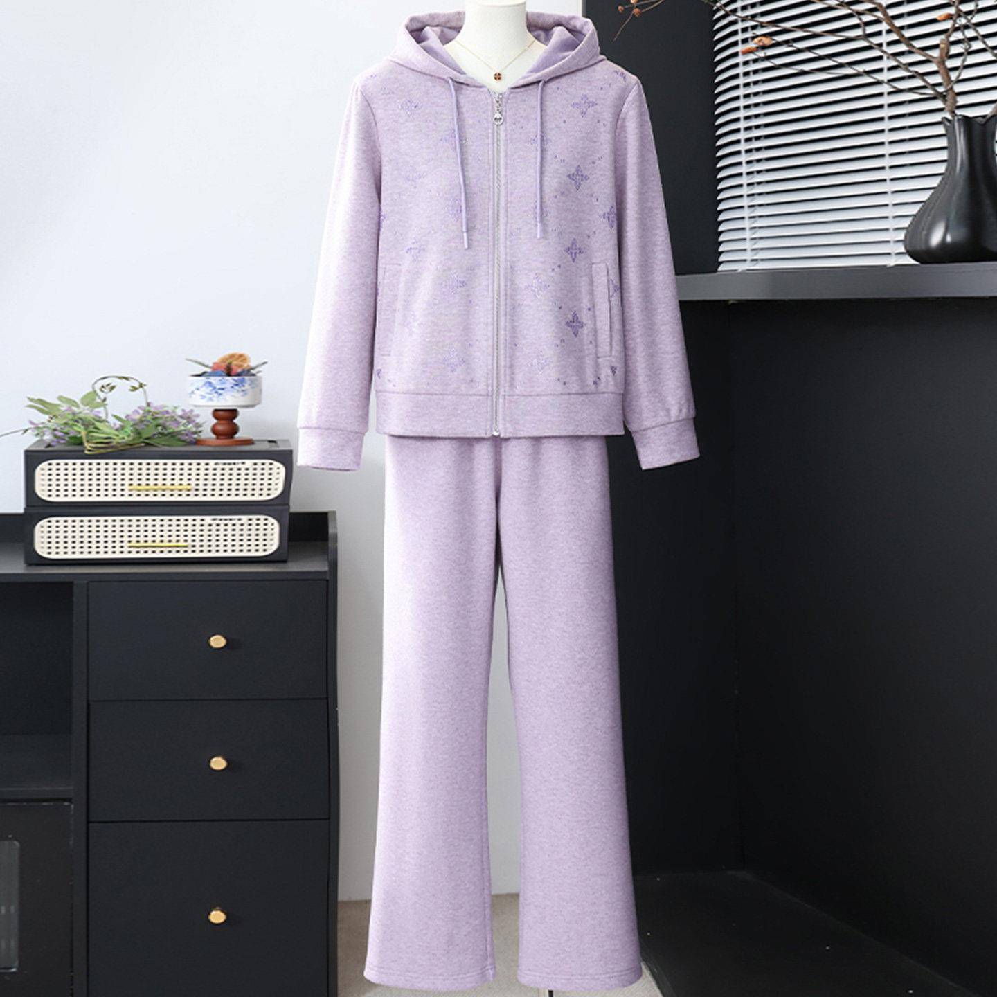 极速妈妈秋冬新款运动服套装中年女装连帽拉链卫衣外套宽松长裤两