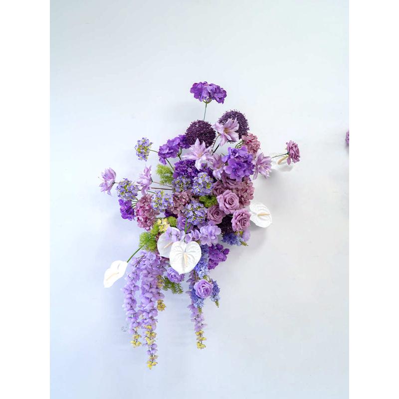 婚礼装饰紫色壁挂花艺 KT板墙面摄影背景布置仿真绢花挂花地排花