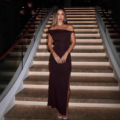 Spring Summer New One Shoulder High Slit Evening Dress