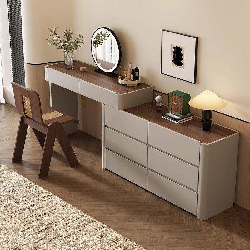 意式极简烤漆梳妆台斗柜一体卧室简约现代床尾收纳柜化妆桌实木