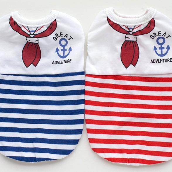 春夏海军条纹狗狗猫咪宠物衣服背心红领结用品厂家