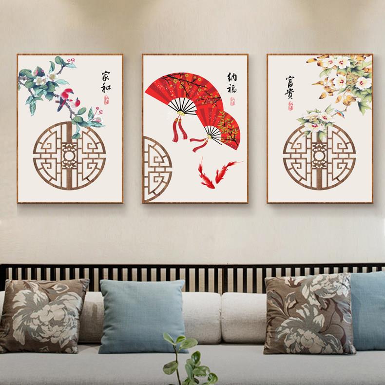 新中式中国风三联画 画沙发背景墙装饰画 画民俗风客厅走廊卧室饭