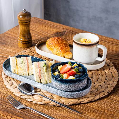 创意早餐餐具一人食套装带杯托盘网红日式ins风碗碟盘子家用复古