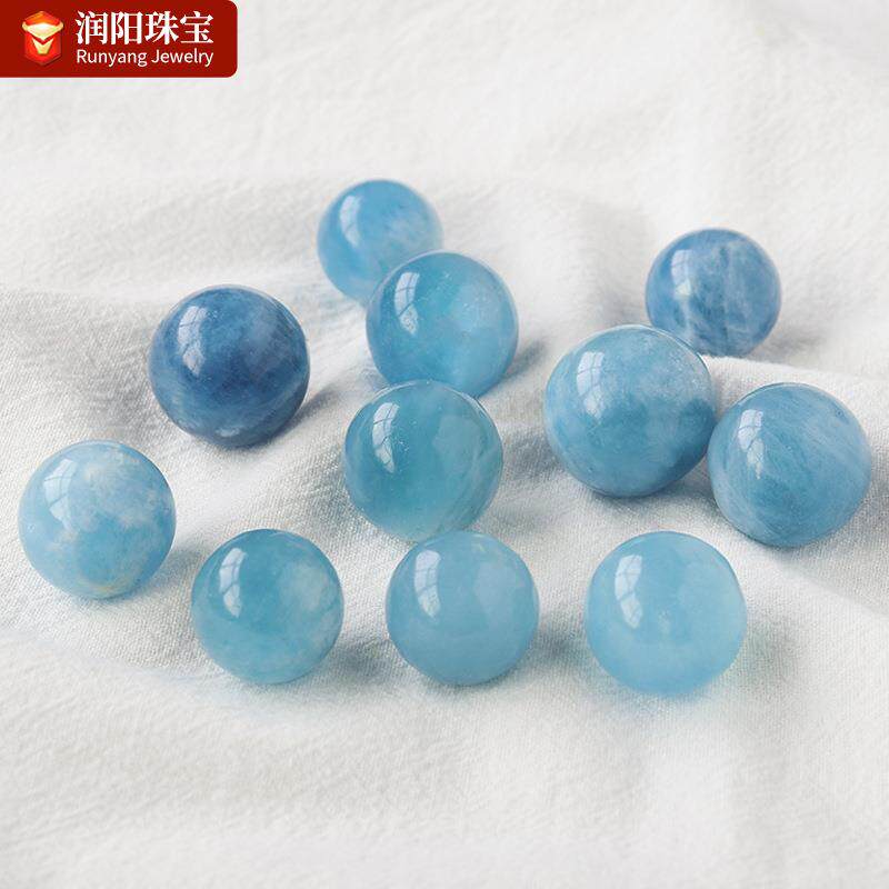 天然水晶海蓝宝2cm水晶球手工打磨半宝石矿石水晶风水摆件