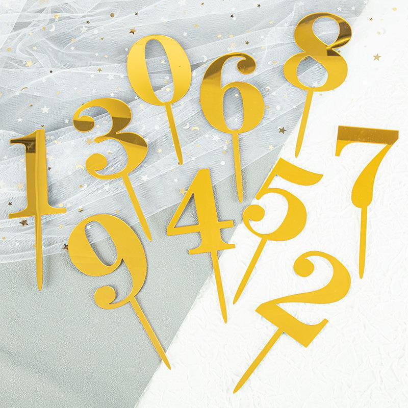10只装亚克力插件 数字生日快乐蛋糕插牌 烘焙蛋糕装饰摆件