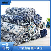 青花棉麻布料民族风面料服装 饰布促聚 面料中国风蓝色印花幼儿园装