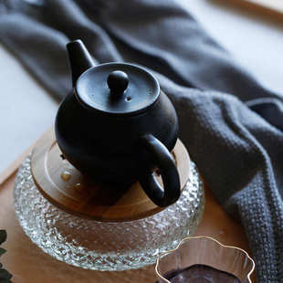 储水圆形壶托盘小号水洗茶洗茶海 加厚锤纹玻璃壶承干泡台日式