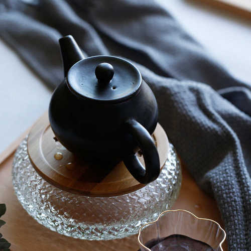 洗小号茶圆形水洗纹储水干承日式锤壶台海壶茶加厚托盘玻璃泡
