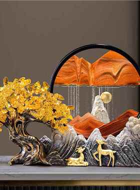 黄水晶发财树流沙SD490L画摆新中式玄办室关装饰公品高档乔迁开业