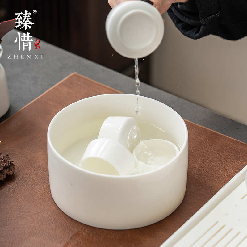 0WYV羊脂玉白瓷茶洗笔洗水盂洗茶杯碗小号中式功夫洗茶具盆茶渣缸