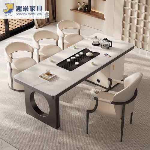 意式岩板茶桌一体整套接待室办公轻奢简约现代风家用阳台泡茶台