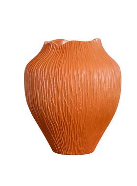新品轻奢家居用品砖红色圆肚干花花钟瓶宅寂风玄关居家装饰摆件
