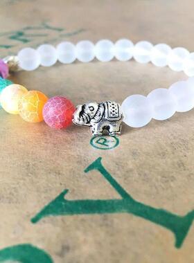 Elephant With 7 Chakra Scrub White Transparent Stone Beads Y
