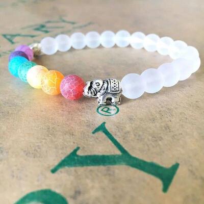 Elephant With 7 Chakra Scrub White Transparent Stone Beads Y