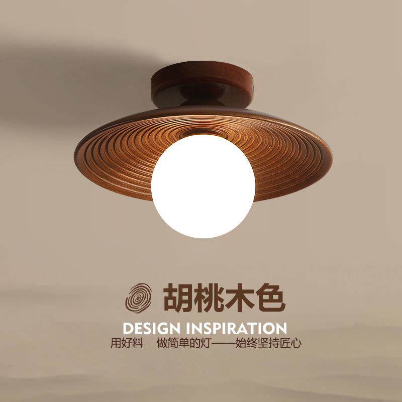 过道吸顶灯中式胡桃色门厅入户玄关走廊灯北欧实木衣帽间阳台灯具