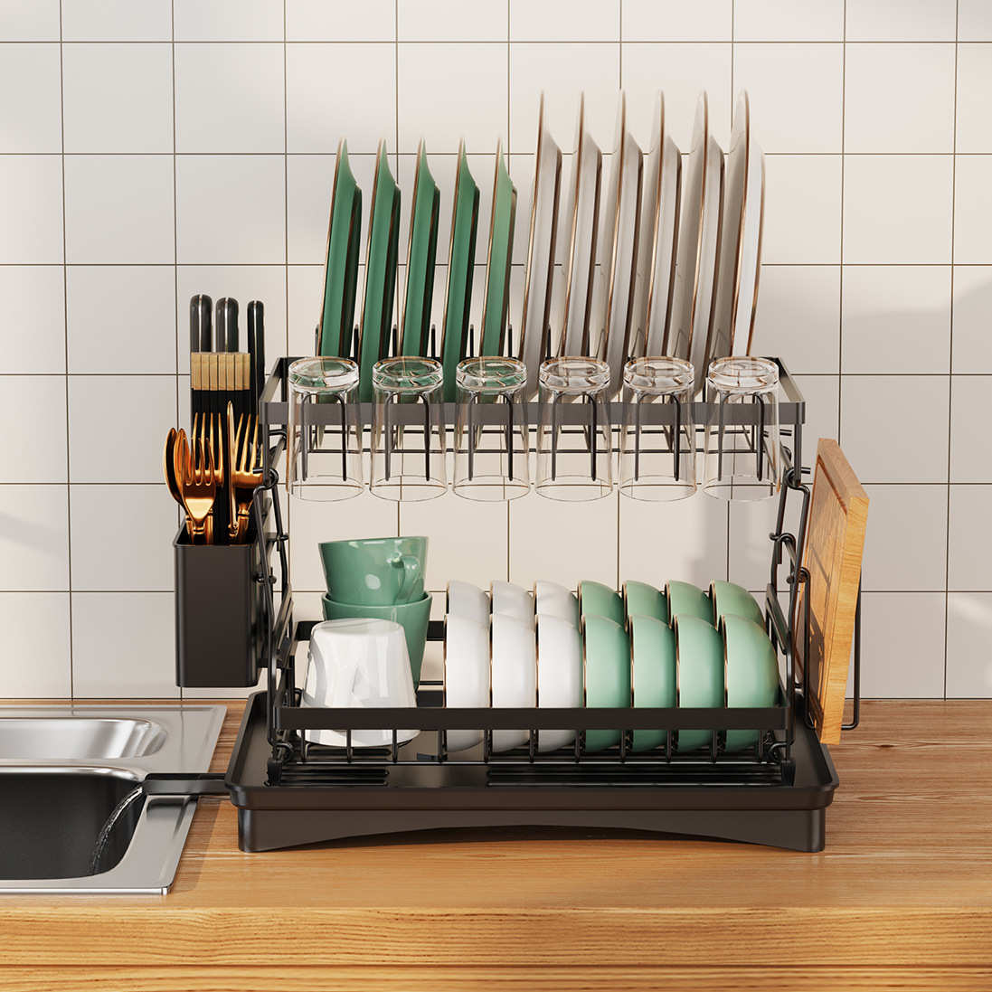 厨房置物架碗碟碗盘收纳架沥水架家用多功能放碗架碗包邮