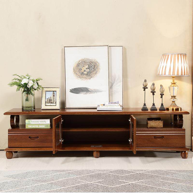 实木电视柜组合胡桃木现代简约家具卧室储物经济型家用组装中式地