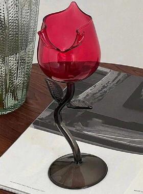 Table Decoration Red Rose Wine Glass Rolled Cup-rimmed