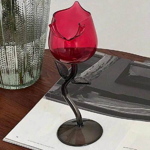 Table Decoration Red Rose Wine Glass Rolled Cup-rimmed