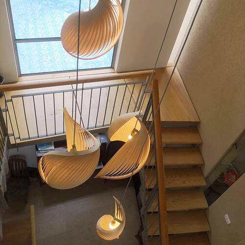 loft挑空吊灯楼梯复式旋转原木风设计师款别墅客厅灯餐厅氛围灯具